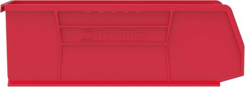 Akro-Mils 30234 AkroBins Plastic Storage Bins, Space-Saving Stackable Bins for Garage, Pantry, Craft Organization, 15" x 5" x 5", Red, 12-Pack - color: Red
