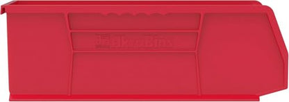 Akro-Mils 30234 AkroBins Plastic Storage Bins, Space-Saving Stackable Bins for Garage, Pantry, Craft Organization, 15" x 5" x 5", Red, 12-Pack - color: Red