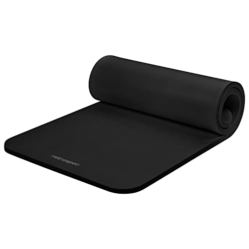 Retrospec Solana Yoga Mat 1" Thick w/Nylon Strap for Men & Women - Non Slip Exercise Mat for Home Yoga, Pilates, Stretching, Floor & Fitness Workouts - color: Black