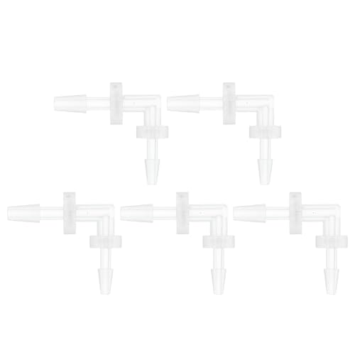 5 Pcs Aquarium Plastic Hose Barb Fitting 1/16" to 3/32" Hose Barb 90 Degree Elbow L Fitting Clear PP - size: 1/16"-3/32"