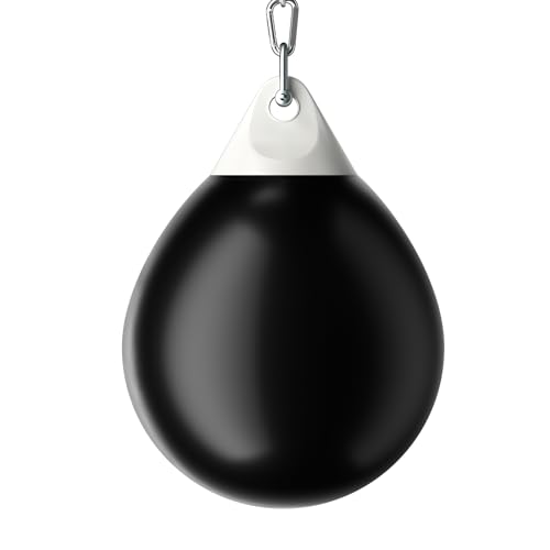 GYMAX Punching Bag, Water Aqua Bag w/Water Injector & Hanging Accessories, Folding Heavy Duty Boxing Bag for Home Gym, Boxing Training Equipment for Adults - style: 180LBS, Black