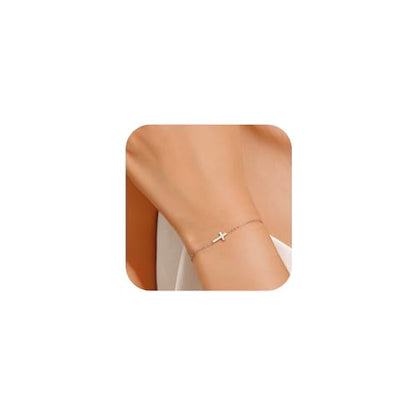 18K Gold Plated Small Cross Bracelet for Women | Tiny Cute Cross Bracelets | Beaded Bracelet | Hip Hop Knot | Hand Chain Bracelets | Gold Jewelry Gifts for Women - color: Cross Silver