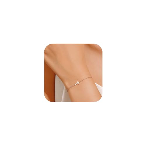18K Gold Plated Small Cross Bracelet for Women | Tiny Cute Cross Bracelets | Beaded Bracelet | Hip Hop Knot | Hand Chain Bracelets | Gold Jewelry Gifts for Women - color: Cross Silver