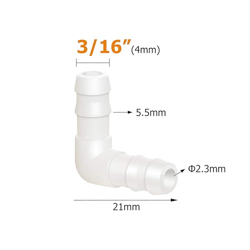 3/16" Hose Barb 90 Degree Elbow L Fitting, Plastic 2 Way Equal Barbed Joint Splicer Mender Union Adapter Hose Fitting (Pack of 7) - size: 3/16" (7Pcs)