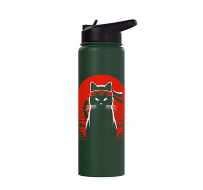 Japanese Cats Lovers And Cool Fighting Ninja Cat Fighter Stainless Steel Insulated Water Bottle - color: Dark Green