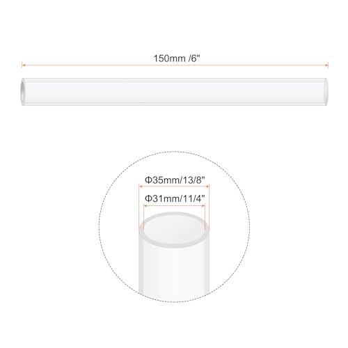 6" Clear Plastic Rigid Pipe 31mm ID x 35mm OD (1 1/4" ID x 1 3/8" OD) Acrylic Round Tubing, [for Plumbing, Hydraulics, Aquarium] - size: 1 1/4" x 1 3/8"