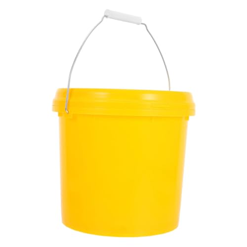 Durable Plastic Bucket with Lid Versatile Storage for Food Liquids Waste Space Saving Design for Home Kitchen Garage and Outdoor Use - color: Yellow