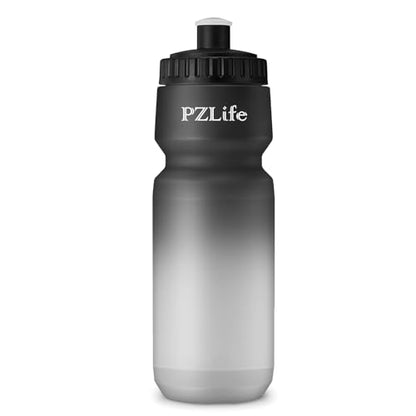 24oz Bike Water Bottle, Cycling Squeeze Water Bottle Leak Proof BPA Free | with Capacity Scale w/Pull Top Lid, Reusable, for Bicycle,Gym, School - color: Black
