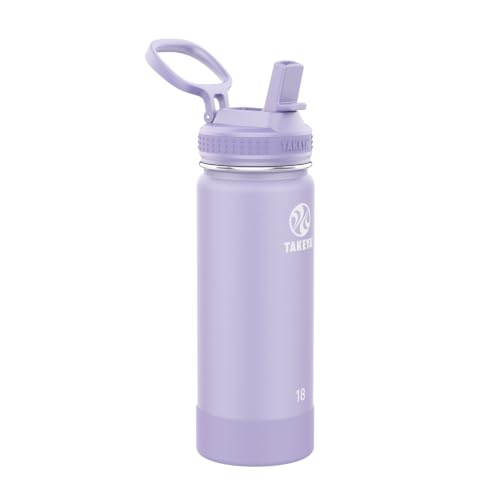 Takeya 18 oz Actives Stainless Steel Water Bottle with Straw Lid – Leakproof, Double-Wall Insulated, Keeps Drinks Cold 24 hrs/Hot 12 hrs, BPA-Free, Powder-Coated, Gym & Travel, Lavender Field - color: Lavender Field, size: 18 Ounces