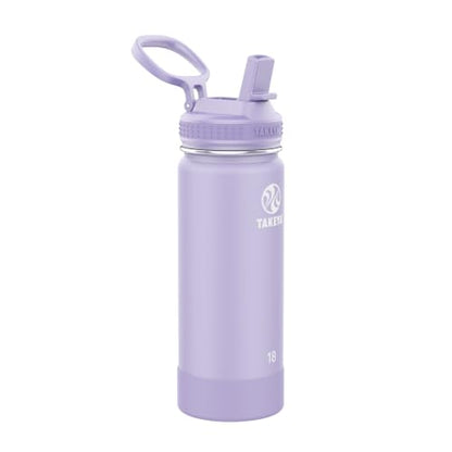 Takeya 18 oz Actives Stainless Steel Water Bottle with Straw Lid – Leakproof, Double-Wall Insulated, Keeps Drinks Cold 24 hrs/Hot 12 hrs, BPA-Free, Powder-Coated, Gym & Travel, Lavender Field - color: Lavender Field, size: 18 Ounces