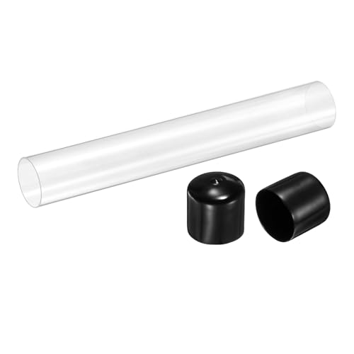 uxcell Clear Rigid Acrylic Pipe, 46mm(1.81") ID x 50mm(1.97") OD 14" Round Polycarbonate Tube Plastic Tubing with Rubber Caps for Plumbing, Lighting, Aquarium, DIY Projects - size: 46mm ID x 50mm OD 14"