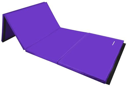 BalanceFrom 6x4 Feet 4-Panel Folding Gymnastics Mat – 2-Inch Thick Pad with Vinyl Surface and Carrying Handles for Tumbling, Yoga, Pilates, Home Workouts, and Martial Arts - color: Purple