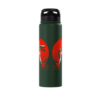 Japanese Cats Lovers And Cool Fighting Ninja Cat Fighter Stainless Steel Insulated Water Bottle - color: Dark Green