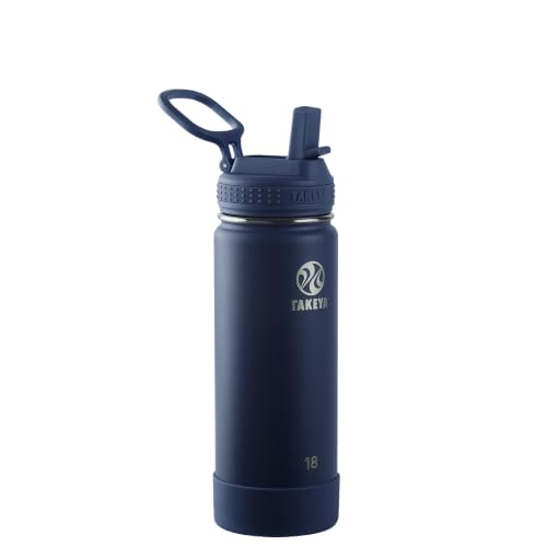 Takeya 18 oz Actives Stainless Steel Water Bottle with Straw Lid – Leakproof, Double-Wall Insulated, Keeps Drinks Cold 24 hrs/Hot 12 hrs, BPA-Free, Powder-Coated, Gym & Travel, Midnight Blue - color: Midnight Blue, size: 18 Ounces
