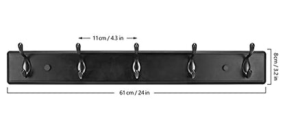 Badiano Heavy Duty Wooden Coat Rack, Wall-Mounted Organizer, 24 Inch, Black - color: Black, size: 5 Hooks