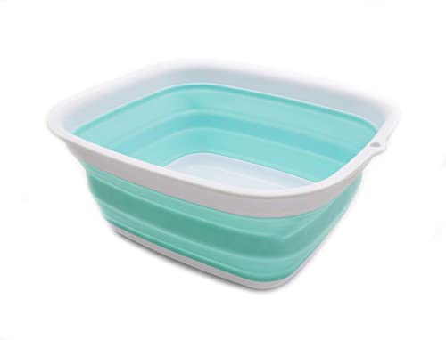 SAMMART 7.7L (2 Gallon) Collapsible Tub - Foldable Dish Tub - Portable Washing Basin - Space Saving Plastic Washtub (White/Lake Green, S) - color: White/Lake Green, size: Small
