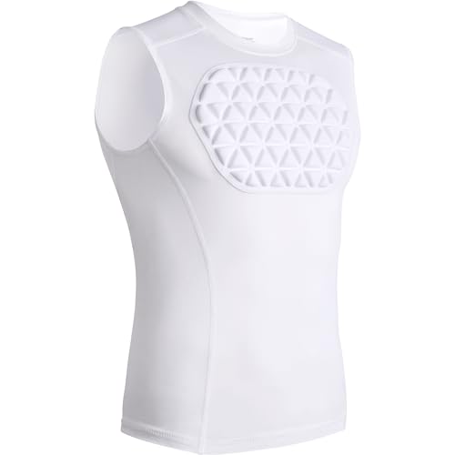 Youth Baseball Chest Protector Padded Compression Shirt | Sleeveless Protective Gear Baseball Softball Football Lacrosse T Ball Heart Sternum Guard - color: White, size: X-Small