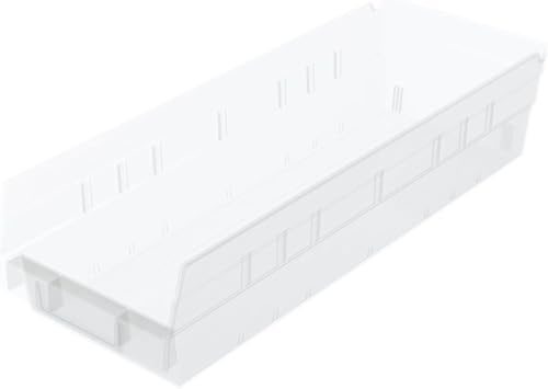 Akro-Mils 30138 Plastic Shelf Bins, Heavy Duty Storage Bins for Garage, Closet, and Drawer Organization, 18" x 6-1/2" x 4", Clear, 12-Pack - color: Clear