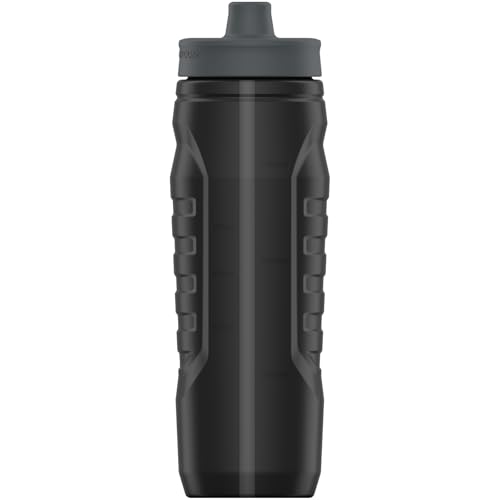 Under Armour Squeeze Water Bottles, 32 oz Water Bottles, Sideline Sports Water Bottle with Quick-Shot Lid, Quick & Easy Hydration, Gym Water Bottles, Squeeze Bottle, 1 32oz Bottle - color: Black/Pitch Grey