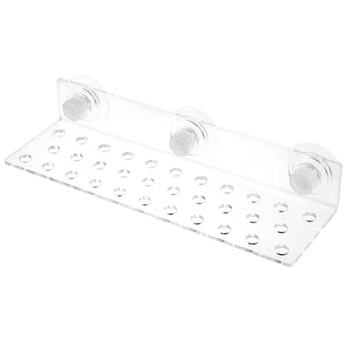 POPETPOP Coral Frag Rack : 32 Holes Clear Acrylic Coral Bracket with Powerful Suction Cup for Fish Tank Aquarium, 13.17X4.13X2.16in