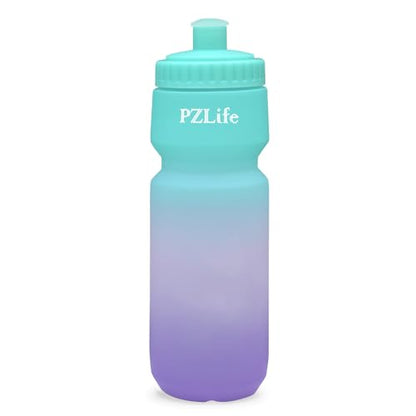 Bike Water Bottle, Squeeze Water Bottle Leakproof BPA Free 24oz | with Capacity Scale w/Pull Top Lid, Reusable, for Bicycle, Gym,Camping, Hiking - color: Green pink