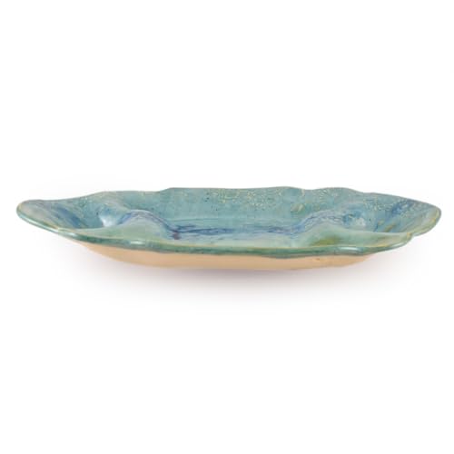 American Made Stoneware 13" Shrimp Serving Plate Tray, Ocean Lace Pottery Collection