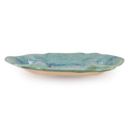 American Made Stoneware 13" Shrimp Serving Plate Tray, Ocean Lace Pottery Collection