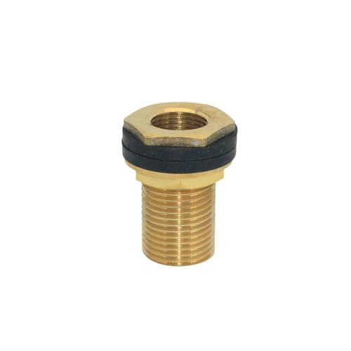 VARMHUS Solid Brass Bulkhead Fitting,2 Rubber Seal Washers, NPT Female to NPT Male Thread Water Tank Connector for Rain Barrels Aquariums (1PC 1/2" Female 3/8" Male) - size: 1PC 1/2" Female 3/8" Male