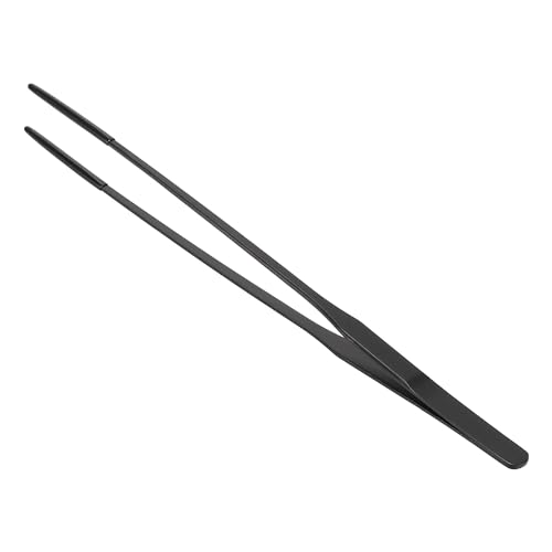Reptile Feeding Tongs, Stainless Steel Lizard Feeding Tongs, Aquarium Straight Feeding Tweezers for Reptiles with Rubber Tip, Terrarium Feeding Tong for Gecko, 10.63" Length, Black - size: 10.63"