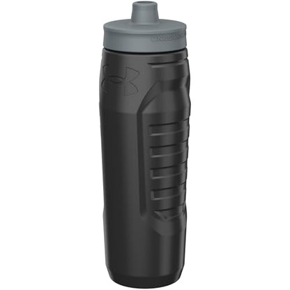 Under Armour Squeeze Water Bottles, 32 oz Water Bottles, Sideline Sports Water Bottle with Quick-Shot Lid, Quick & Easy Hydration, Gym Water Bottles, Squeeze Bottle, 1 32oz Bottle - color: Black/Pitch Grey