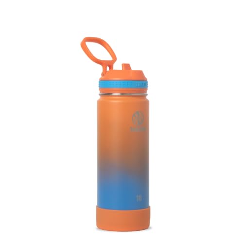 Takeya 18 oz Actives Stainless Steel Water Bottle with Straw Lid – Leakproof, Double-Wall Insulated, Keeps Drinks Cold 24 hrs/Hot 12 hrs, BPA-Free, Powder-Coated, Gym & Travel, Ombre Awestruck - color: Ombre Awestruck, size: 18 Ounces