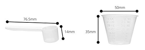 EISCO 5PK Cup and Scoop Set - 25ml Cups & 2.5ml Scoops (1/2 Teaspoon) - Graduated - Polypropylene - Great For Measuring