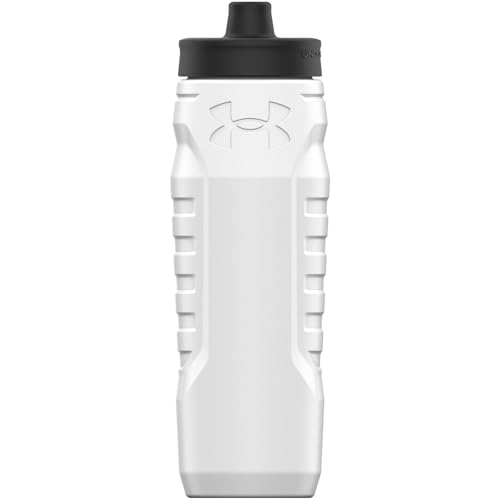 Under Armour Squeeze Water Bottles, 32 oz Water Bottles, Sideline Sports Water Bottle with Quick-Shot Lid, Quick & Easy Hydration, Gym Water Bottles, Squeeze Bottle, 1 32oz Bottle - color: White