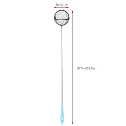 Aquarium Shrimp Net, Stainless Steel Fine Mesh Nest Extendable Fish Fish Skimmer Net Scoop with Long Handle(Round)