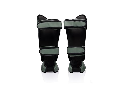 Fairtex SP9 Ultra Ergo Shin Guard Durable Syntek Leather Muay Thai Shin Pad - color: Green Olive, size: Large