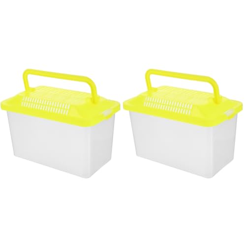 FRCOLOR Portable Plastic Turtle Tank - Transparent Aquarium Carrier Box for Small Pets Ideal for Hamsters Lizards and Fish Easy to Feed and Clean - size: 15x11cmx2pcs