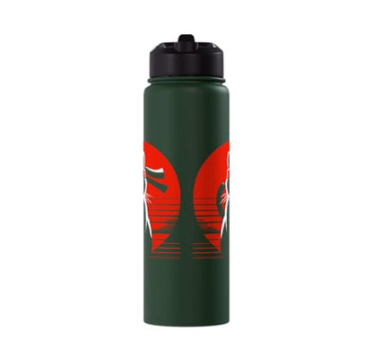 Japanese Cats Lovers And Cool Fighting Ninja Cat Fighter Stainless Steel Insulated Water Bottle - color: Dark Green