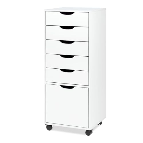 TUSY Mobile File Cabinet, 5-Drawer Storage Cabinet, Vertical Rolling Storage Organizer Chest with Wheels & Anti-Tip Kit, for Home Office, Craft Room, Bedroom, White