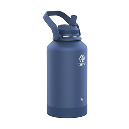 Takeya 64 oz Actives Stainless Steel Water Bottle with Straw Lid – Leakproof, Double-Wall Insulated, Keeps Drinks Cold 24 hrs/Hot 12 hrs, BPA-Free, Powder-Coated, Gym & Travel, Midnight Blue - color: Midnight Blue, size: 64 Ounces