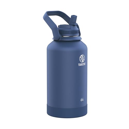 Takeya 64 oz Actives Stainless Steel Water Bottle with Straw Lid – Leakproof, Double-Wall Insulated, Keeps Drinks Cold 24 hrs/Hot 12 hrs, BPA-Free, Powder-Coated, Gym & Travel, Midnight Blue - color: Midnight Blue, size: 64 Ounces