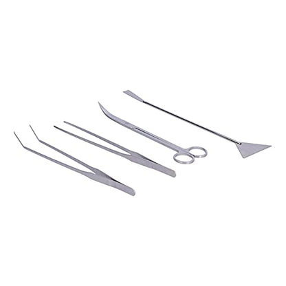 FTVOGUE 4 in 1 Aquarium Tools Kit, Aluminum Alloy Aquascaping Tools for Plant Care, Includes Tweezers, Scissors, and Spatula for Fish Tank Maintenance