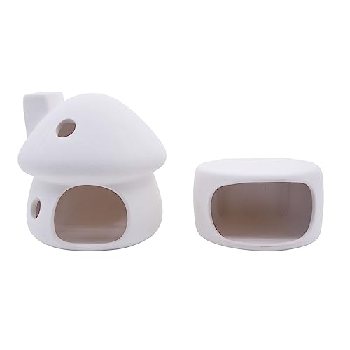 Aquarium Decor Ceramic Mushroom House with Cave Set Ornament Fish Tank Landscape Decoration for Small Shrimp for Goldfishes to Rest (White) - color: White B