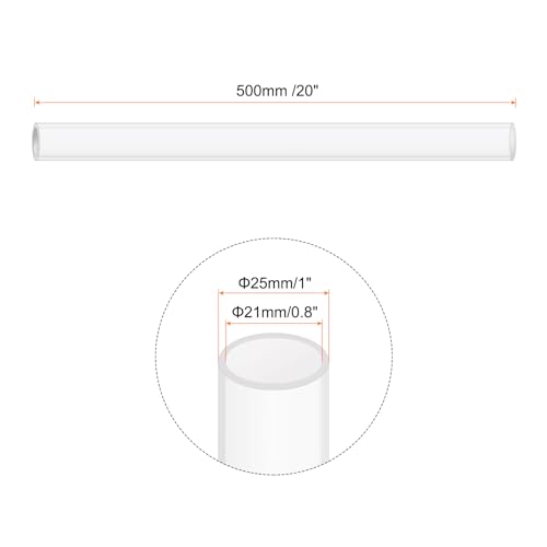 20" Clear Plastic Rigid Pipe 21mm x 25mm(0.8" x 1") Acrylic Tube Round Polycarbonate Tubing, [for Plumbing, Hydraulics, Aquarium, DIY] - 2Pcs - size: 0.8" x 1"