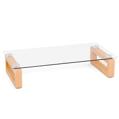 Multi-Purpose Desktop Stand, Clear Floating Computer Monitor Riser with Natural Wood Base, Desk Organization Shelf for Printer, Laptop, Audio Device, Flat Screen - color: Beech&Clear