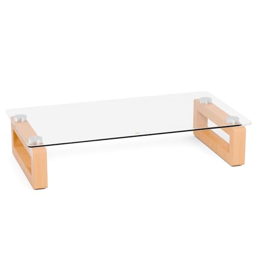 Multi-Purpose Desktop Stand, Clear Floating Computer Monitor Riser with Natural Wood Base, Desk Organization Shelf for Printer, Laptop, Audio Device, Flat Screen - color: Beech&Clear