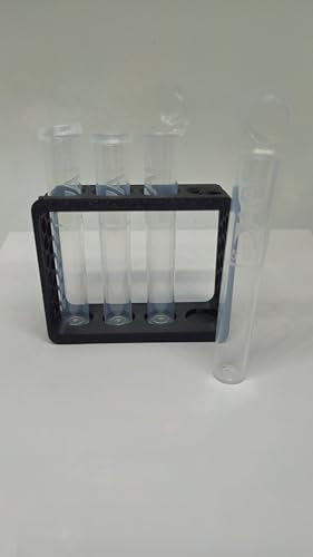 Aquatic Water Quality Testing Tube Holder with 4CT 10ml Test Tubes 5ml Markings - Plastic Durable Rack, 4 Tubes Variation (Black Rack w/ 4CT Testing Tubes)