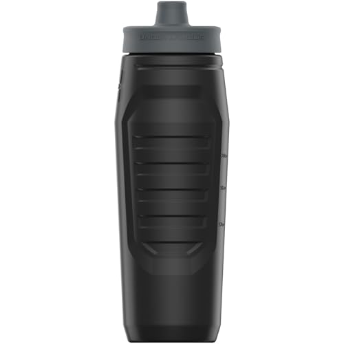 Under Armour Squeeze Water Bottles, 32 oz Water Bottles, Sideline Sports Water Bottle with Quick-Shot Lid, Quick & Easy Hydration, Gym Water Bottles, Squeeze Bottle, 1 32oz Bottle - color: Black/Pitch Grey