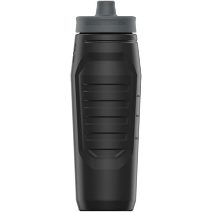 Under Armour Squeeze Water Bottles, 32 oz Water Bottles, Sideline Sports Water Bottle with Quick-Shot Lid, Quick & Easy Hydration, Gym Water Bottles, Squeeze Bottle, 1 32oz Bottle - color: Black/Pitch Grey