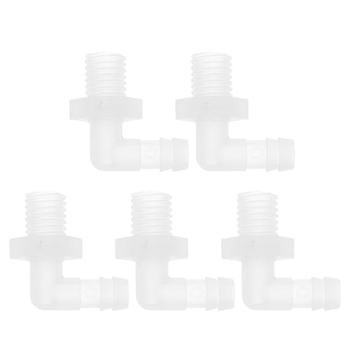 5 Pcs Plastic Hose Barb Fitting 90° Elbow 5/16" Hose Barb M12 Male NPT Barbed Adapter Clear PP - size: 5/16"-M12