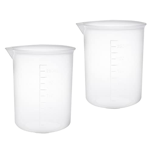 YOKIVE 2 Pcs Plastic Graduated Beaker, Laboratory Use | Liquid Measuring Cup, Great for Lab, Kitchen, Daily Use (Clear White, 300ML) - size: 300ML